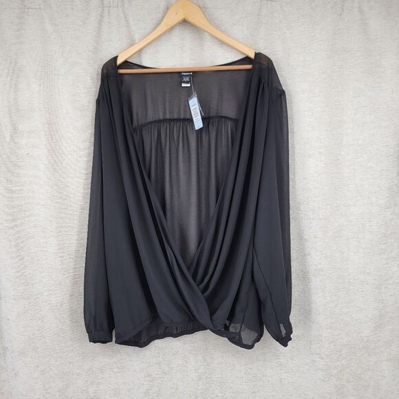 Torrid Black Sheer Crossover Surplus V-Neck Blouse Long Sleeves NEW - Picture 6 of 11